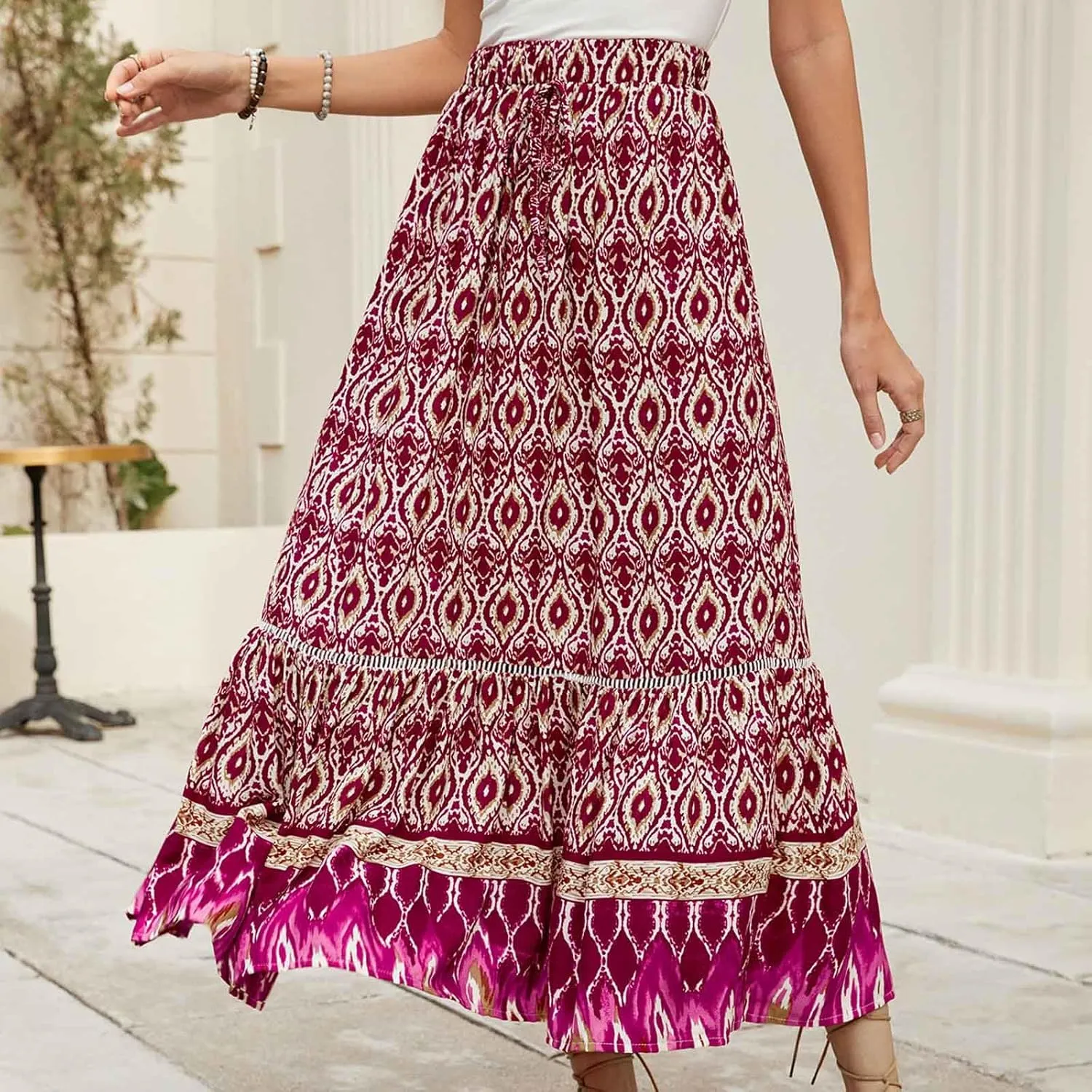 Bohemian Maxi Skirt Women Floral Boho Chic Summer Vacation Beach