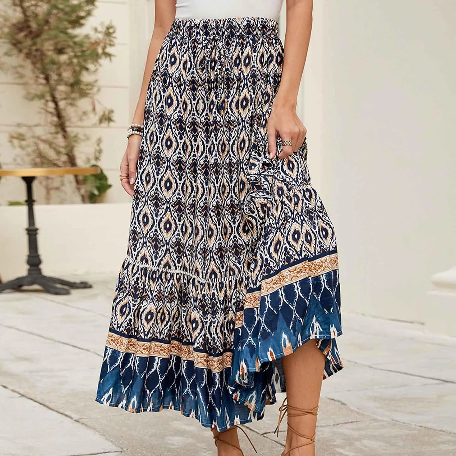 Bohemian Maxi Skirt Women Floral Boho Chic Summer Vacation Beach