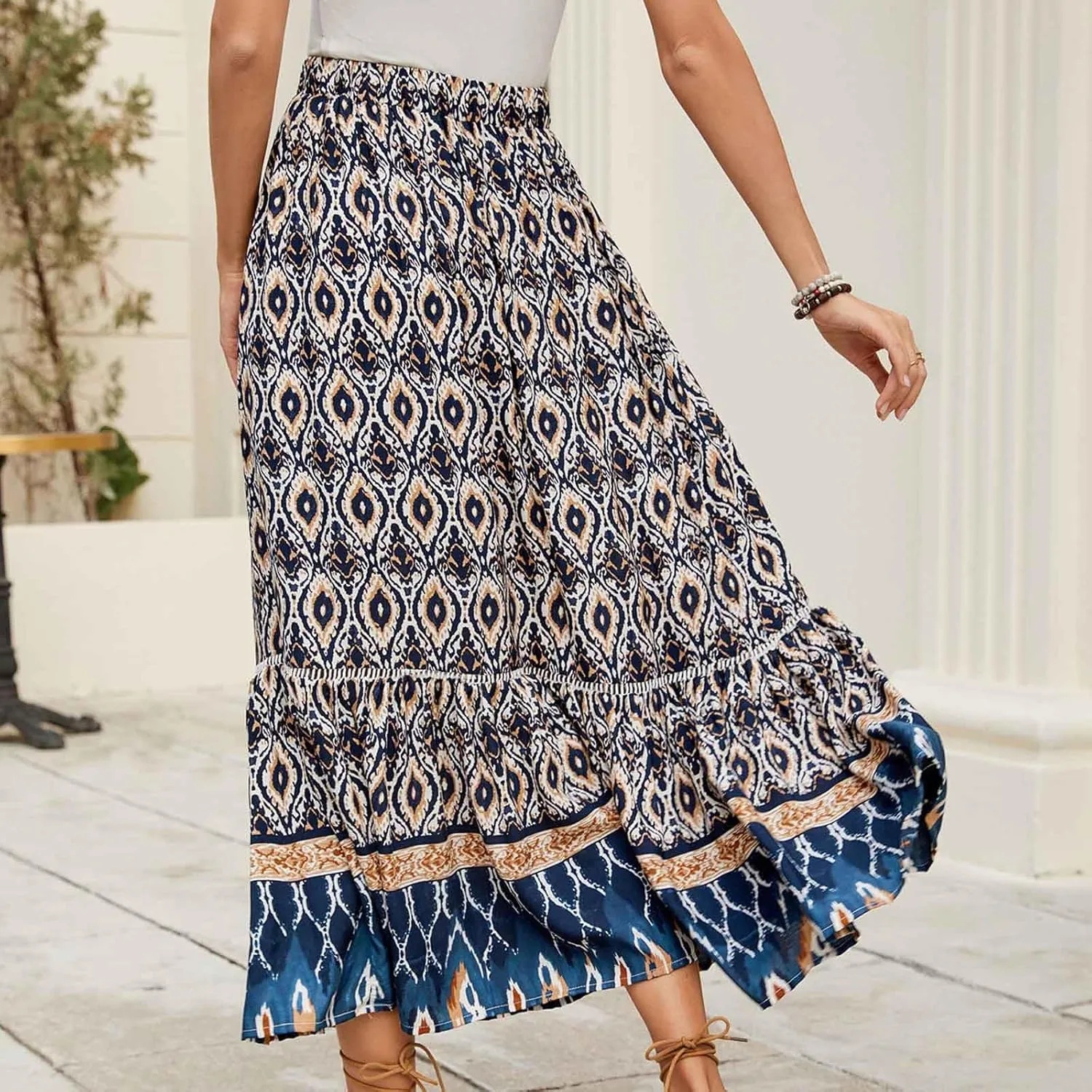 Bohemian Maxi Skirt Women Floral Boho Chic Summer Vacation Beach