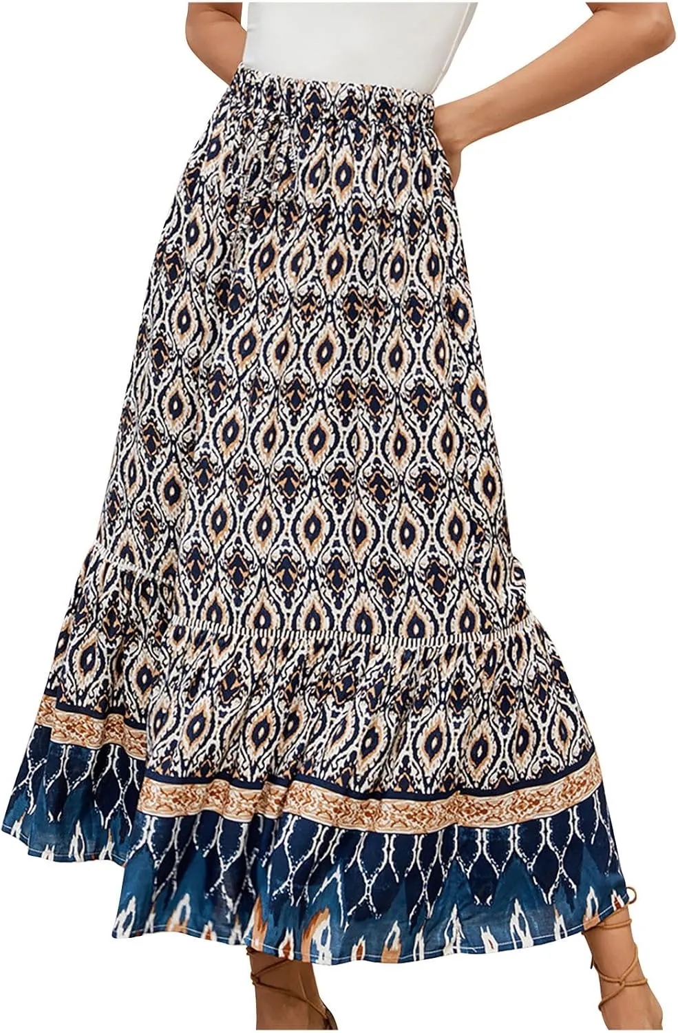 Bohemian Maxi Skirt Women Floral Boho Chic Summer Vacation Beach