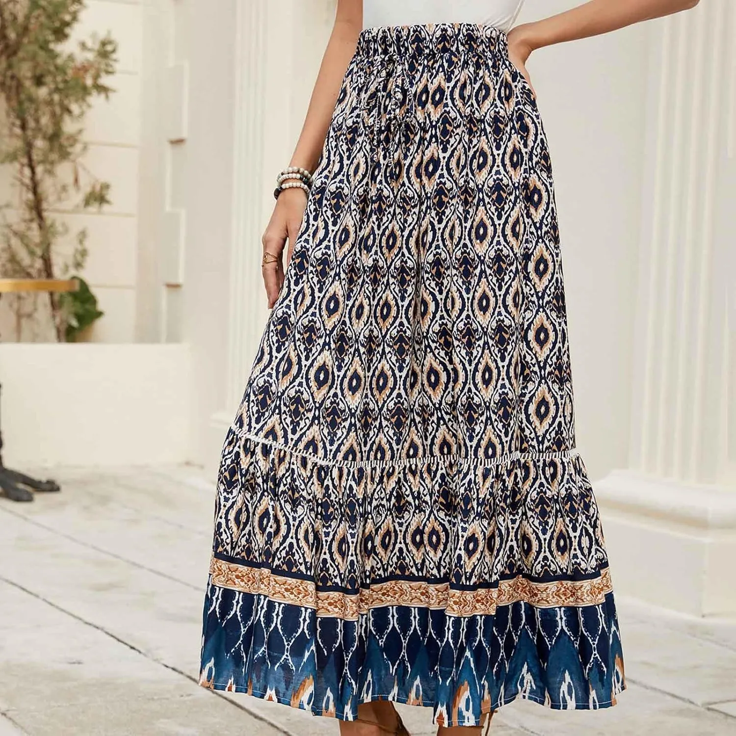 Bohemian Maxi Skirt Women Floral Boho Chic Summer Vacation Beach