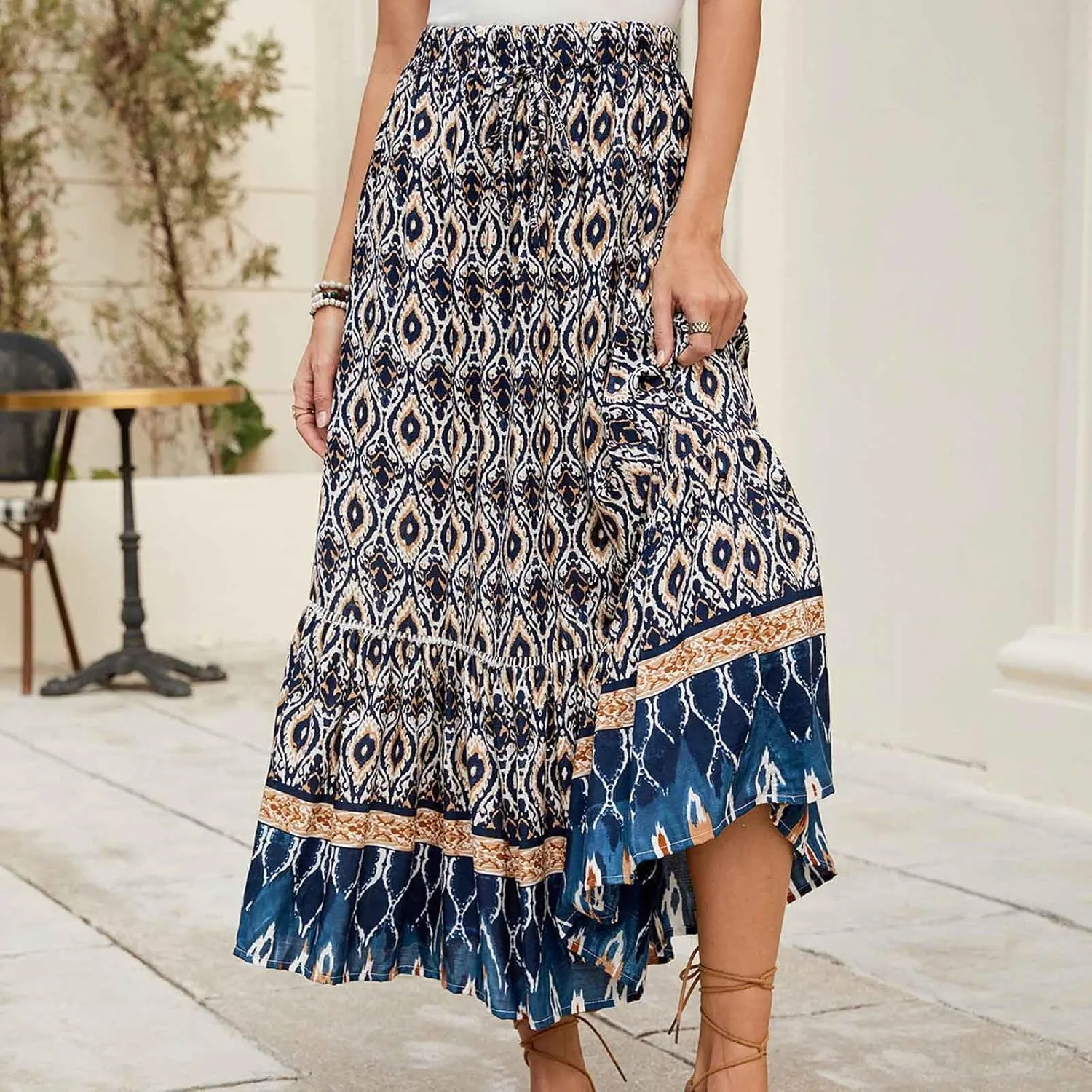 Bohemian Maxi Skirt Women Floral Boho Chic Summer Vacation Beach