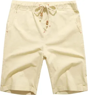 Boisouey Men's Linen Casual Classic Fit Short Summer Beach Shorts