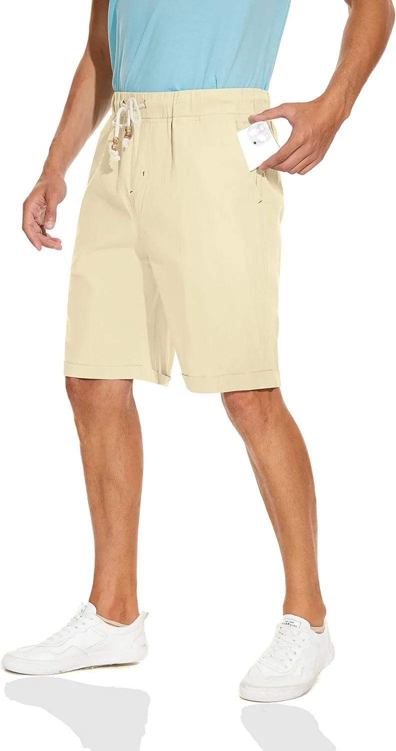 Boisouey Men's Linen Casual Classic Fit Short Summer Beach Shorts