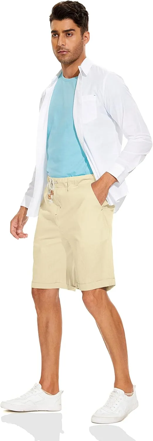 Boisouey Men's Linen Casual Classic Fit Short Summer Beach Shorts