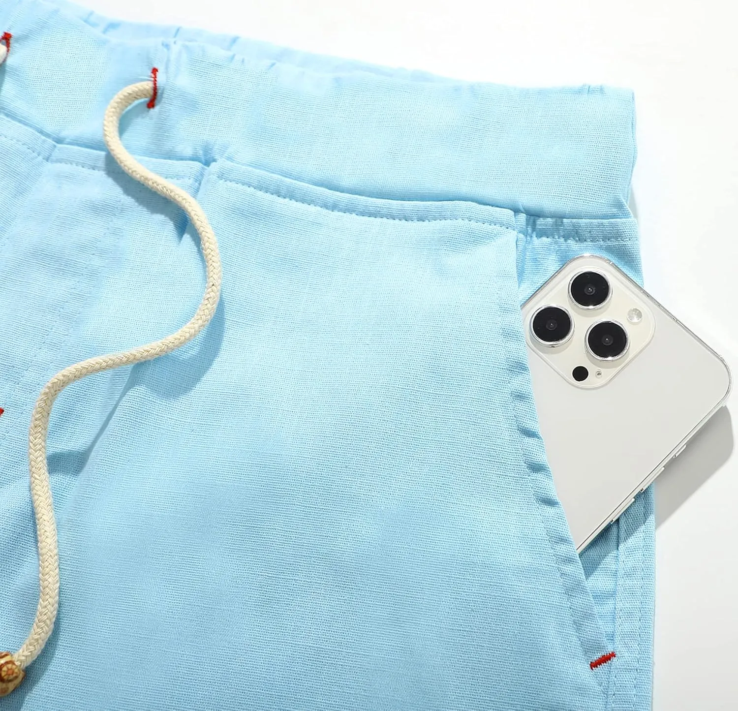 Boisouey Men's Linen Casual Classic Fit Short Summer Beach Shorts