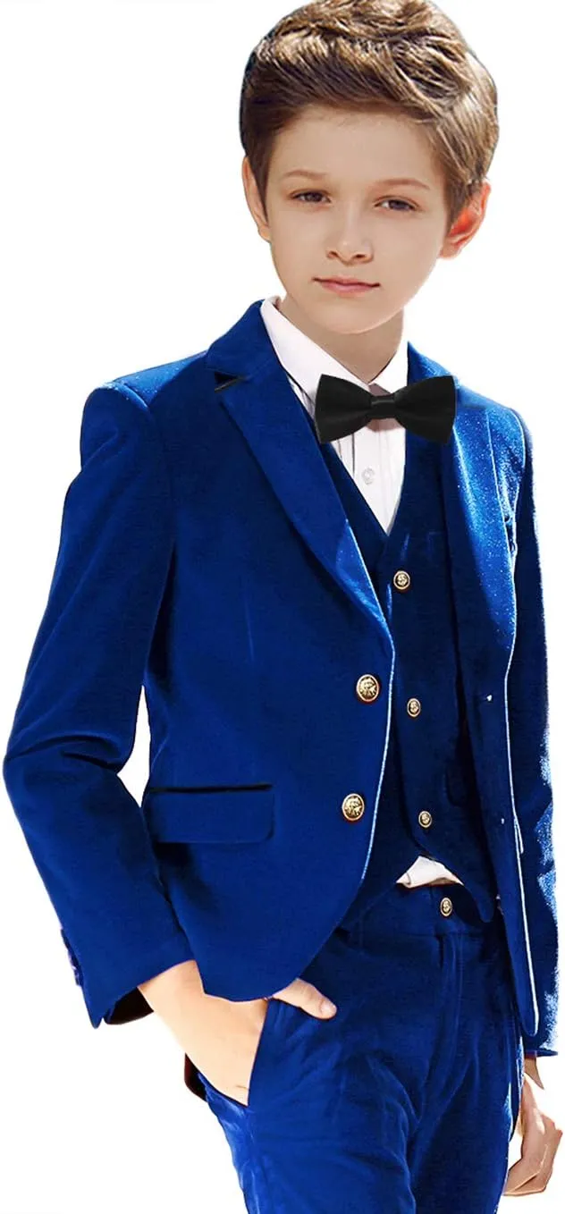 Boy Suits 5 Pieces Outfit Set Boys Velvet Suit Blazer Vest Pants Formal Tuxedo Slim Dresswear