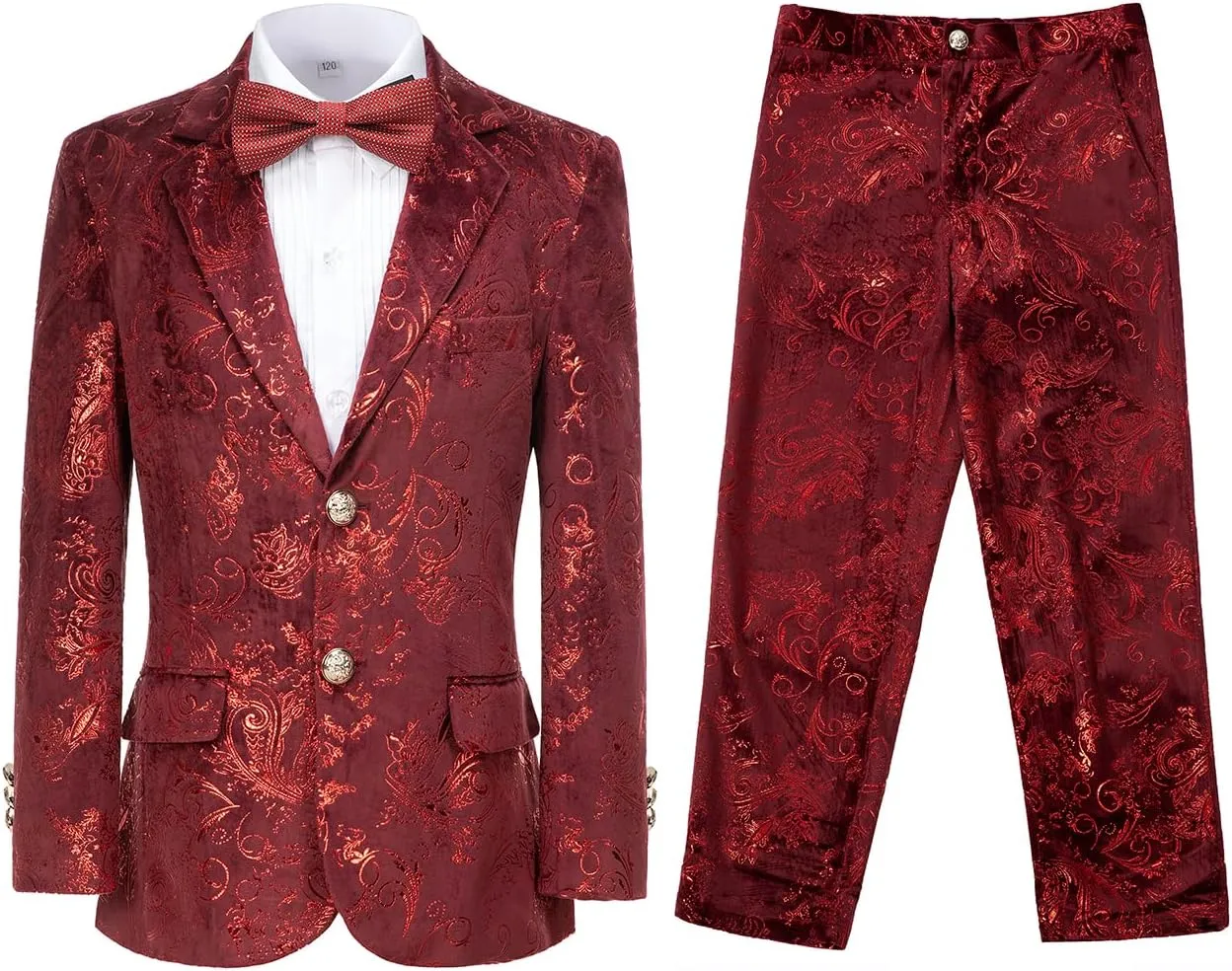 Boy Suits 5 Pieces Outfit Set Boys Velvet Suit Blazer Vest Pants Formal Tuxedo Slim Dresswear