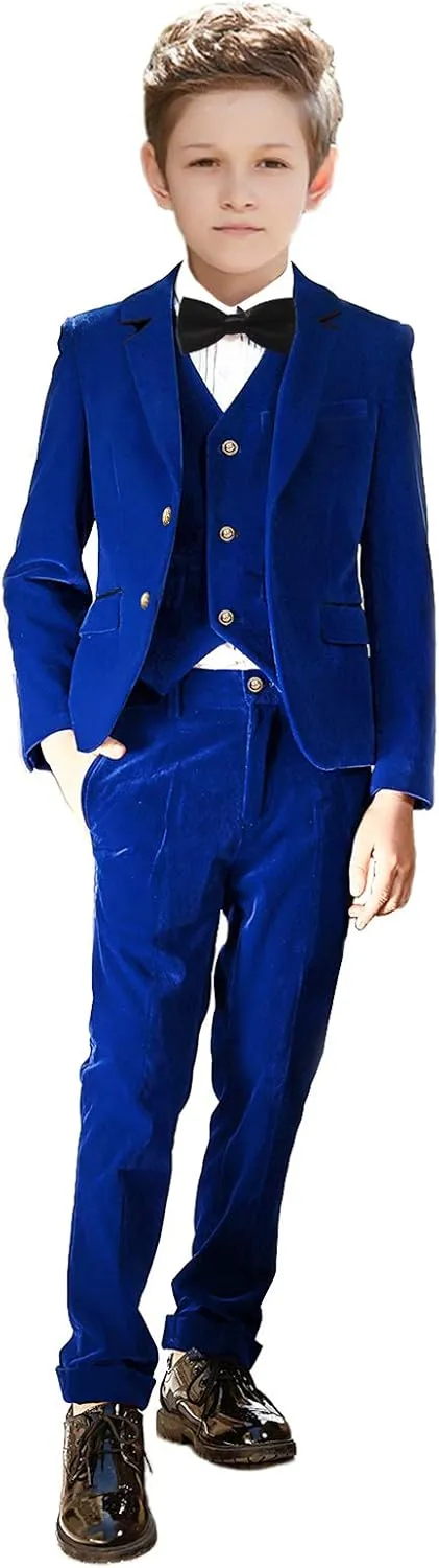 Boy Suits 5 Pieces Outfit Set Boys Velvet Suit Blazer Vest Pants Formal Tuxedo Slim Dresswear