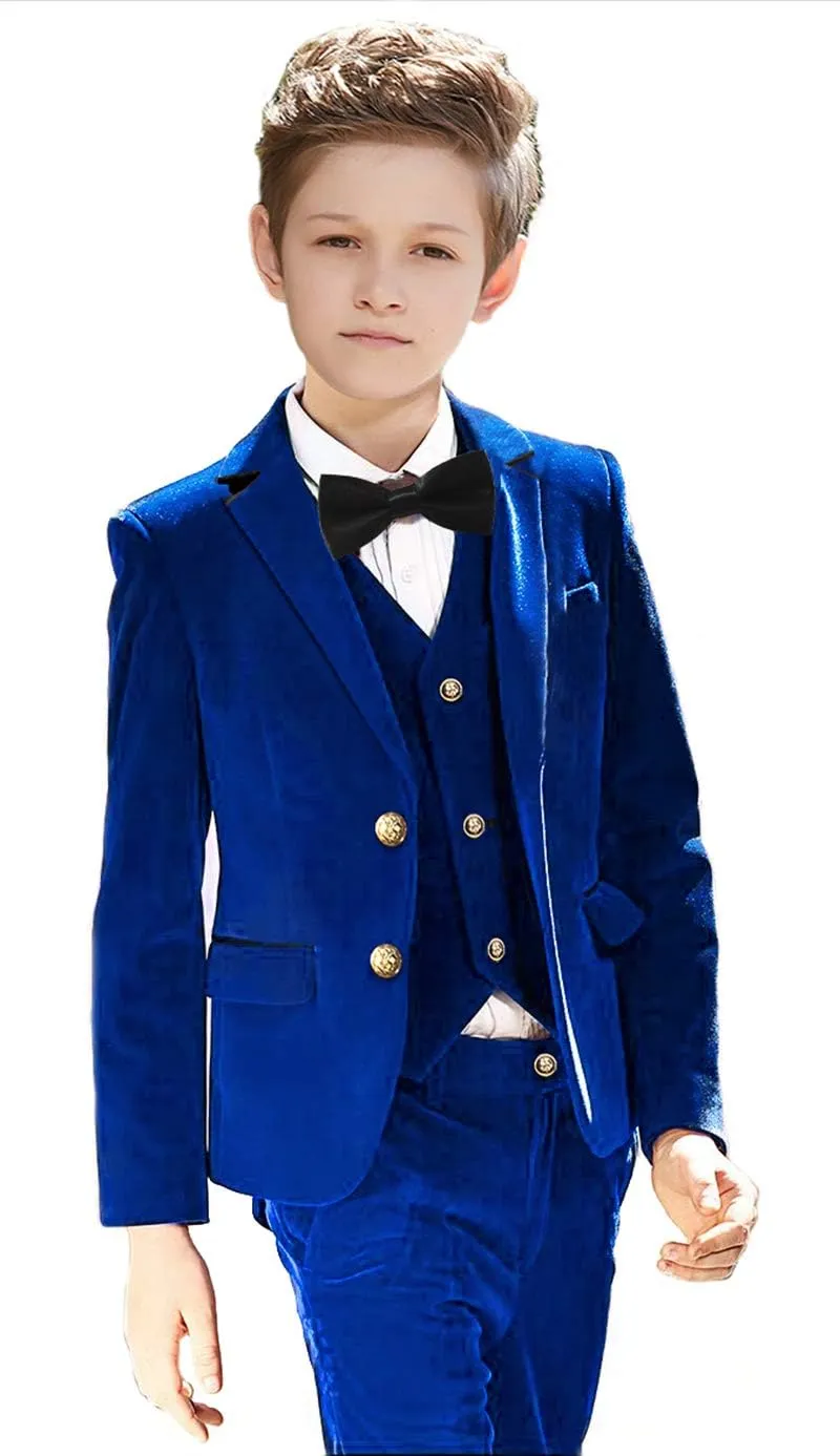 Boy Suits 5 Pieces Outfit Set Boys Velvet Suit Blazer Vest Pants Formal Tuxedo Slim Dresswear