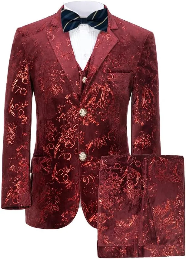 Boy Suits 5 Pieces Outfit Set Boys Velvet Suit Blazer Vest Pants Formal Tuxedo Slim Dresswear