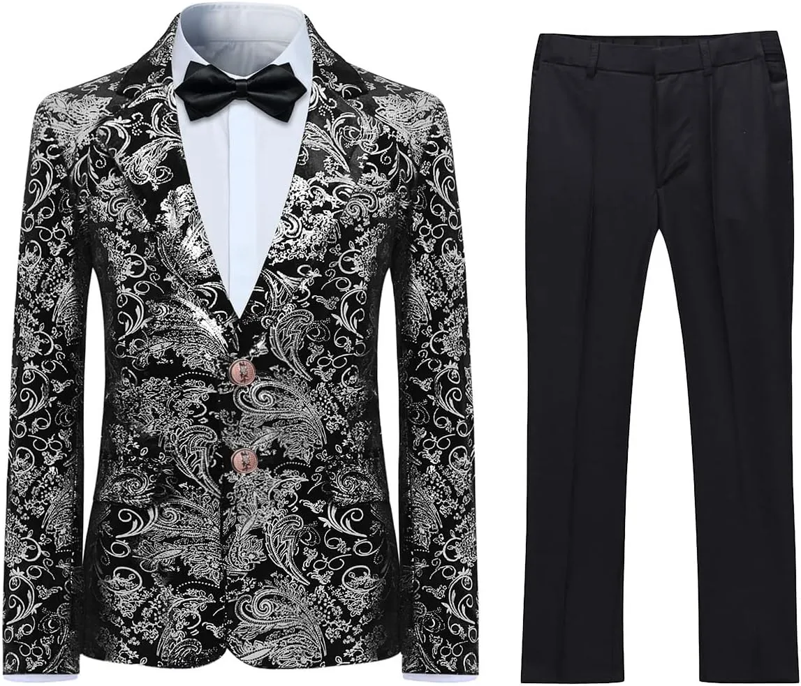 Boyland Boys Jacquard Suit Slim Fit Tuxedo Suits Jacquard Notch Lapel Tux Jacket Pants Party Formal Wear