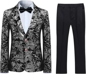 Boyland Boys Jacquard Suit Slim Fit Tuxedo Suits Jacquard Notch Lapel Tux Jacket Pants Party Formal Wear