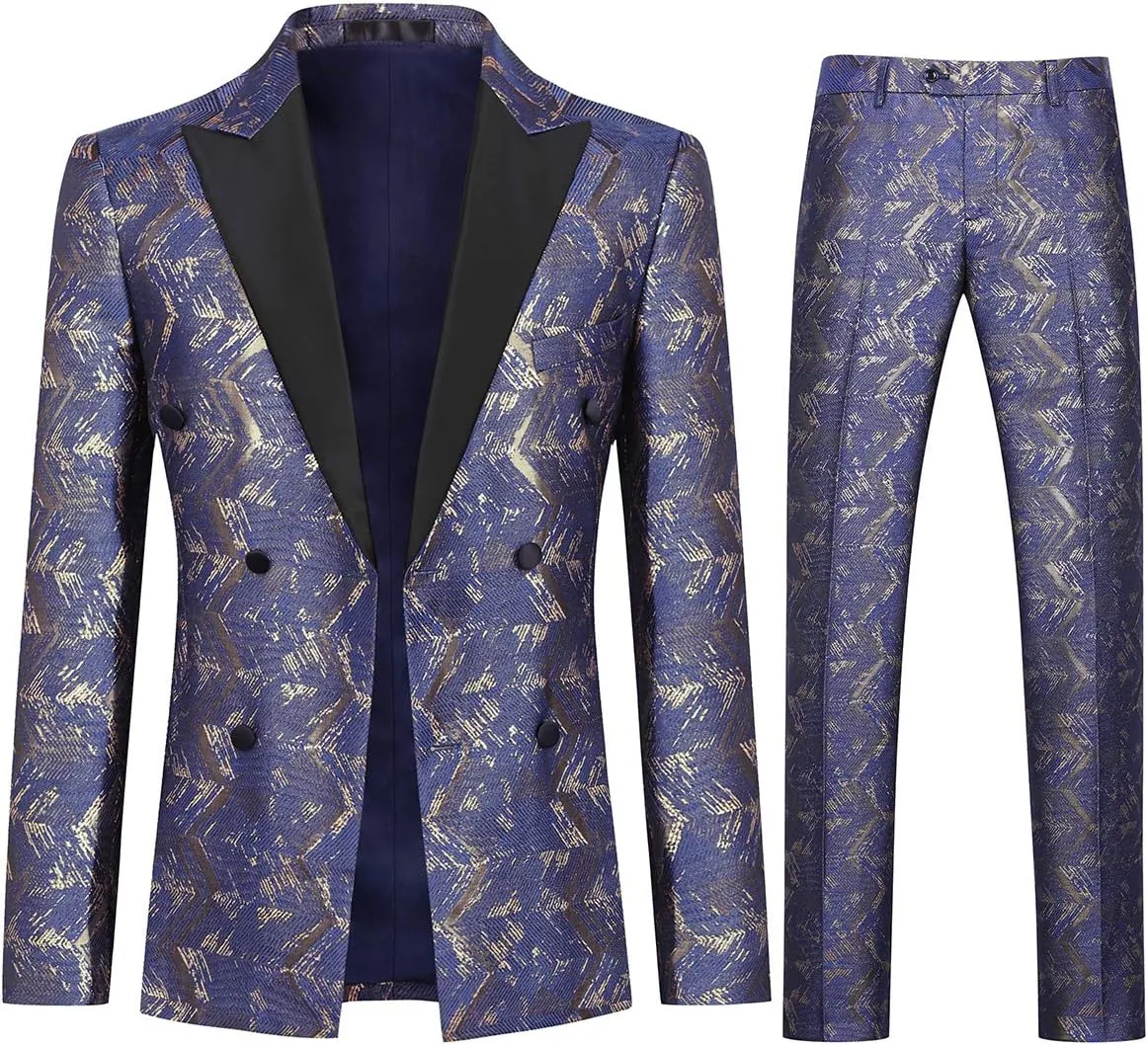Boyland Men's 2 Pieces Suit Set Golden Peak Lapel Double Breasted Elegant Tux Suit Jacket Pants Party Dinner