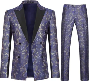 Boyland Men's 2 Pieces Suit Set Golden Peak Lapel Double Breasted Elegant Tux Suit Jacket Pants Party Dinner