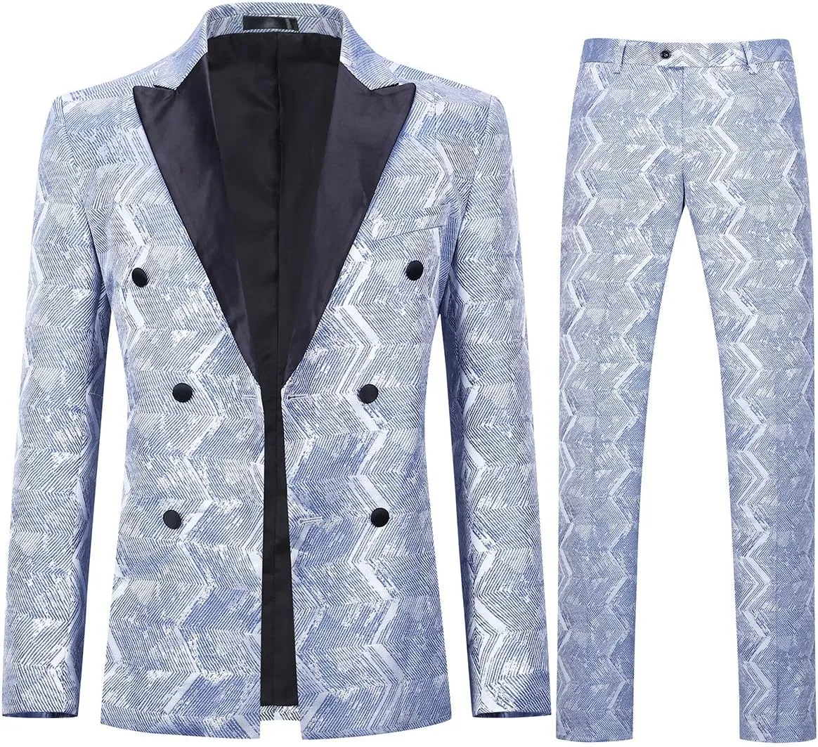 Boyland Men's 2 Pieces Suit Set Golden Peak Lapel Double Breasted Elegant Tux Suit Jacket Pants Party Dinner
