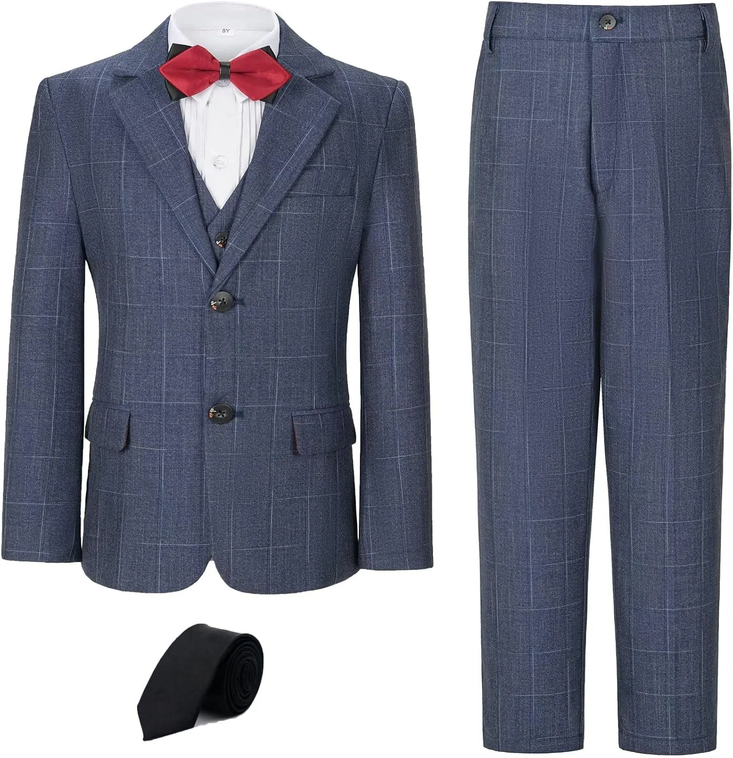 Boy's Suit Kids Plaid Suits for Boy Wedding Outfits Boys Plaid Blazer Vest Pants Ties Formal Suit Set
