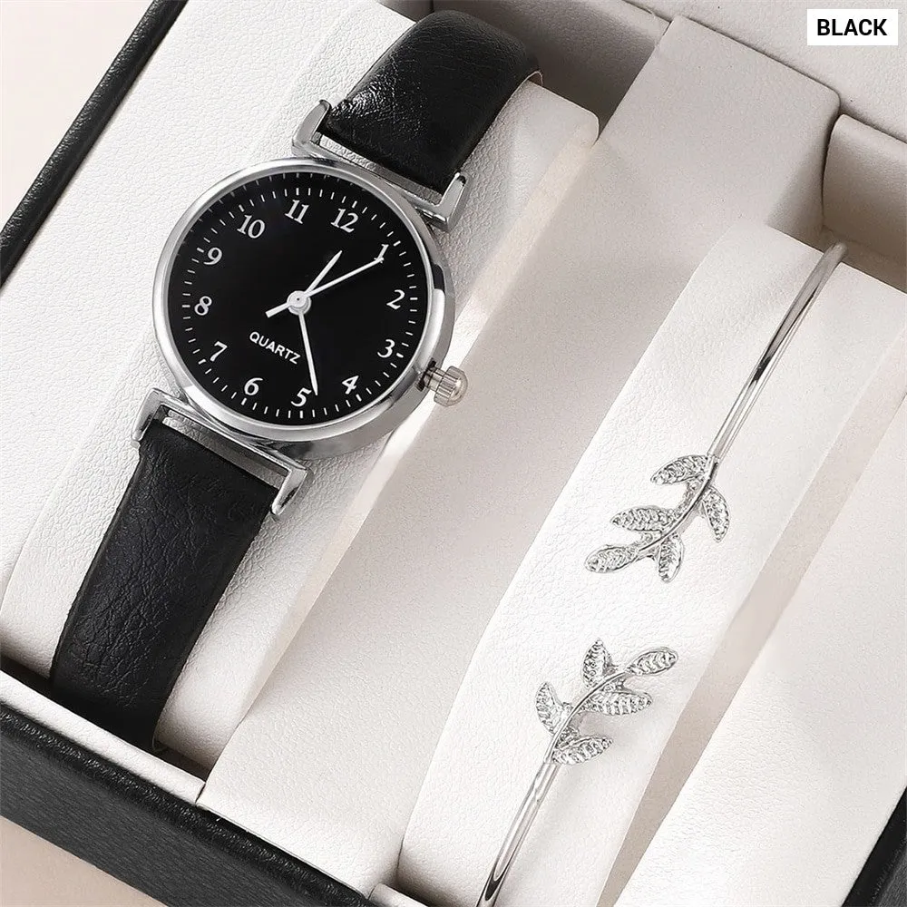 Bracelet Quartz Watch Women Watch Bracelet Set White Dial Simple Leather Luxury Ladies Watch