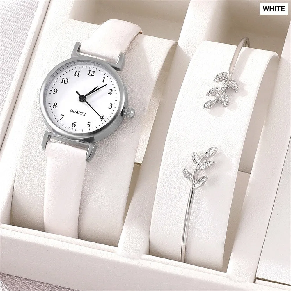 Bracelet Quartz Watch Women Watch Bracelet Set White Dial Simple Leather Luxury Ladies Watch