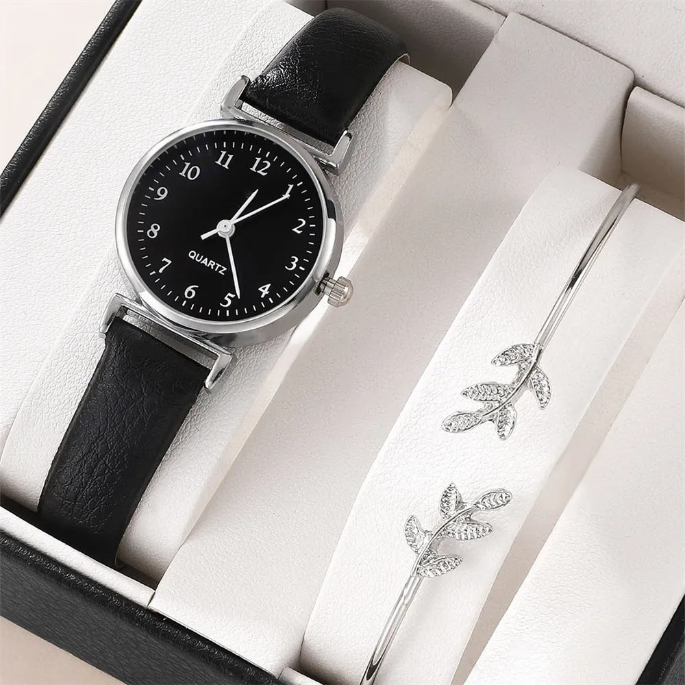 Bracelet Quartz Watch Women Watch Bracelet Set White Dial Simple Leather Luxury Ladies Watch