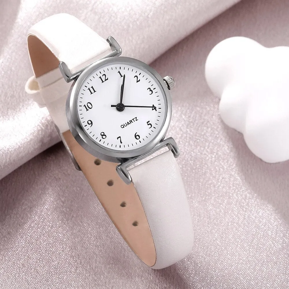 Bracelet Quartz Watch Women Watch Bracelet Set White Dial Simple Leather Luxury Ladies Watch