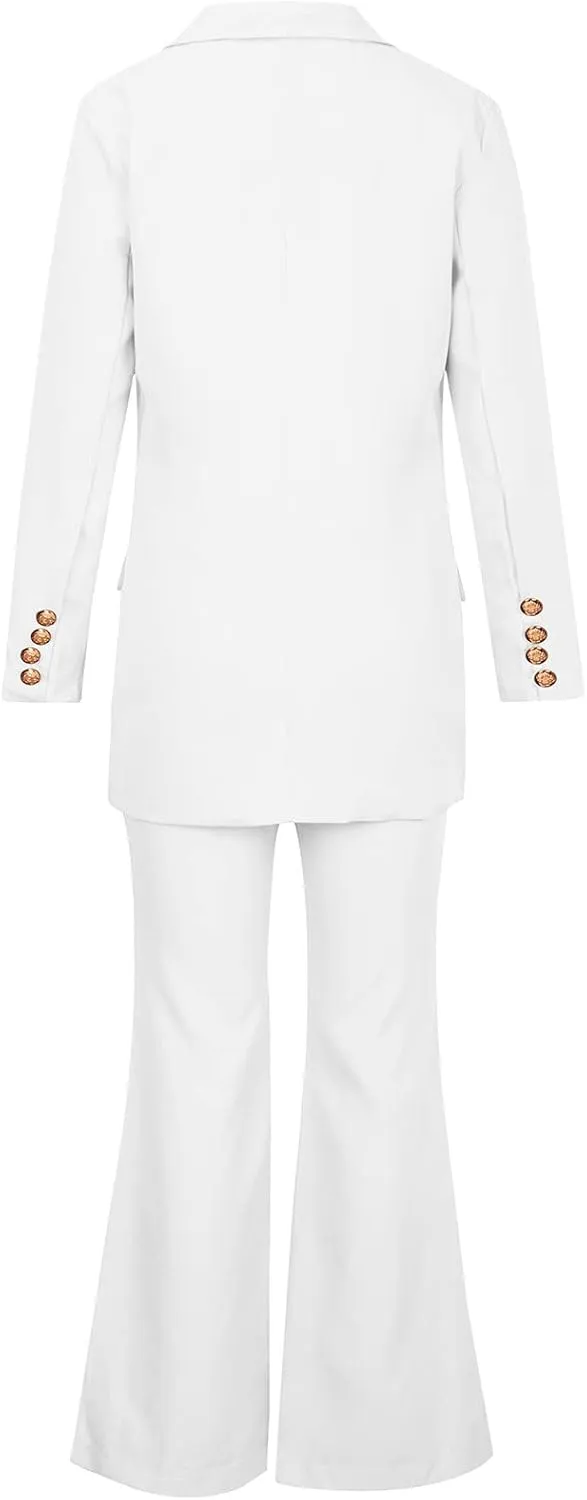 Business Casual Clothes for Women Fashion Work Suit Two Piece Outfits Dressy Button Blazer and Wide Leg Pant Suit Set