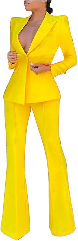 Business Casual Clothes for Women Fashion Work Suit Two Piece Outfits Dressy Button Blazer and Wide Leg Pant Suit Set