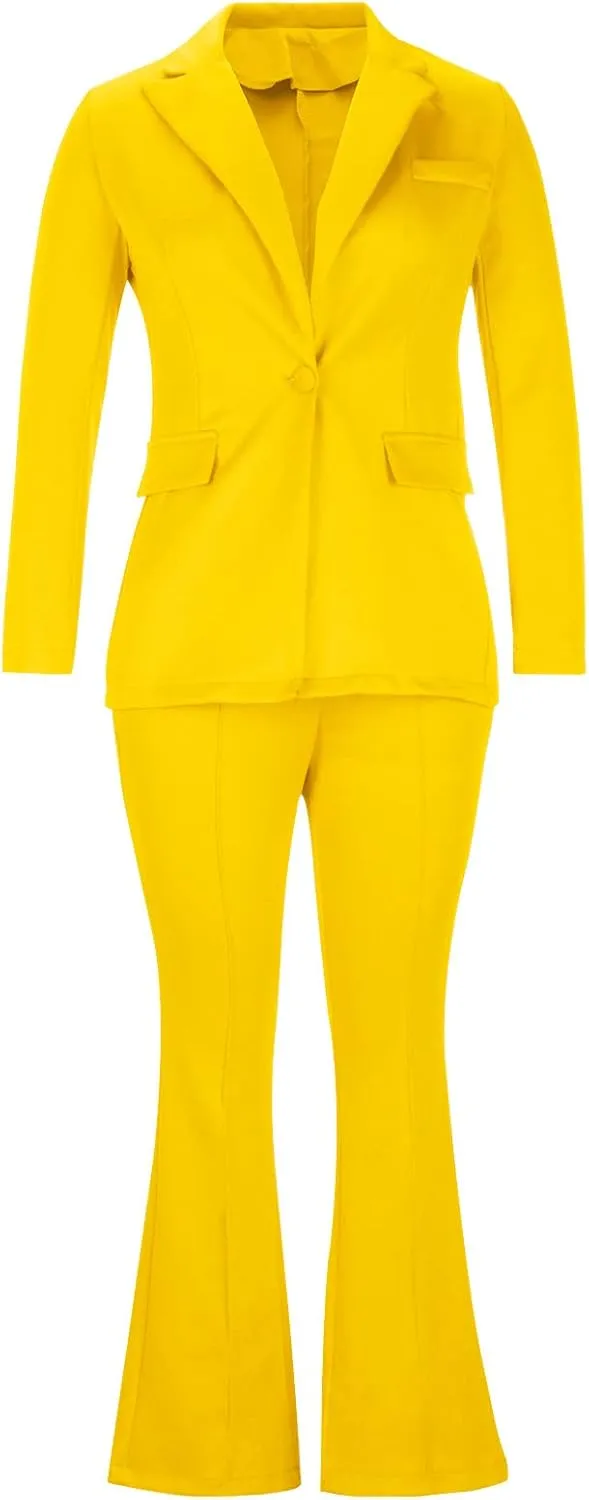 Business Casual Clothes for Women Fashion Work Suit Two Piece Outfits Dressy Button Blazer and Wide Leg Pant Suit Set