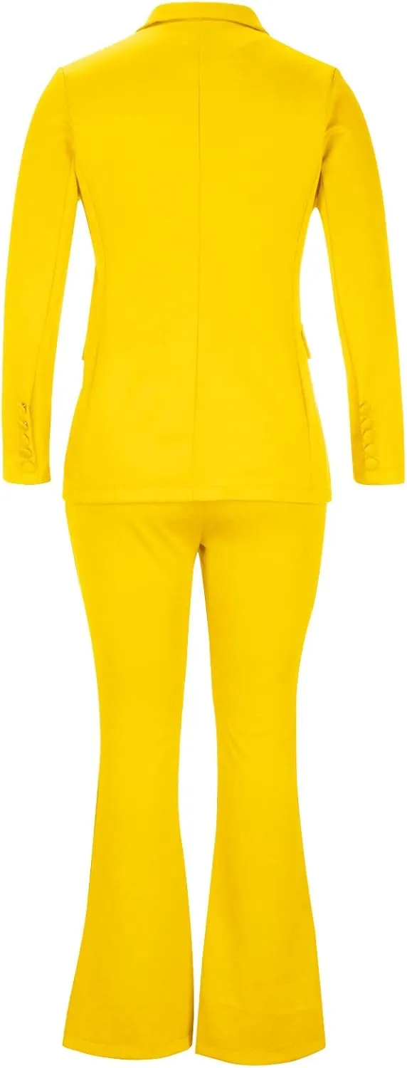 Business Casual Clothes for Women Fashion Work Suit Two Piece Outfits Dressy Button Blazer and Wide Leg Pant Suit Set