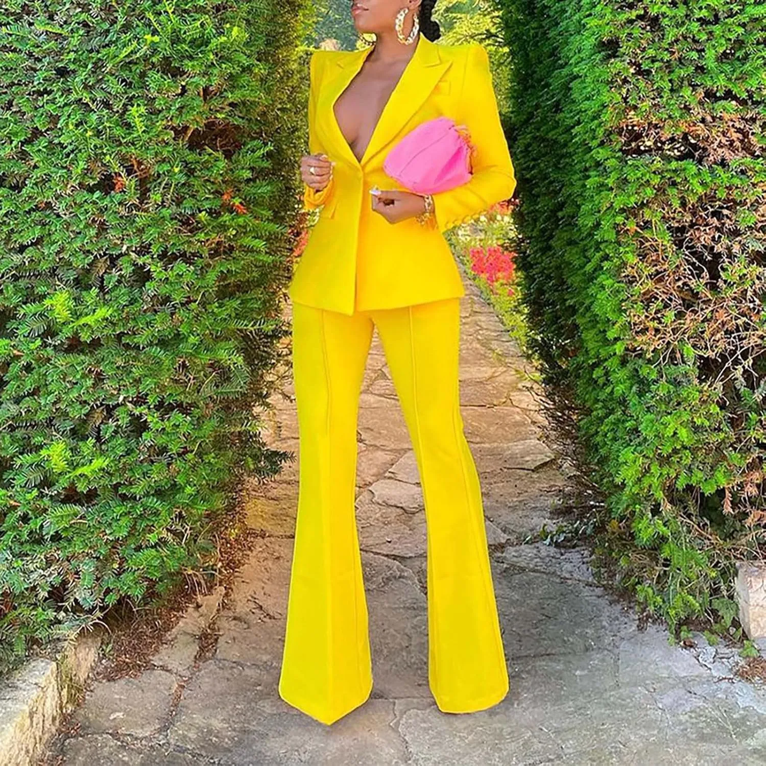 Business Casual Clothes for Women Fashion Work Suit Two Piece Outfits Dressy Button Blazer and Wide Leg Pant Suit Set