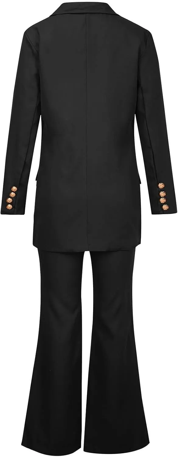 Business Casual Clothes for Women Fashion Work Suit Two Piece Outfits Dressy Button Blazer and Wide Leg Pant Suit Set