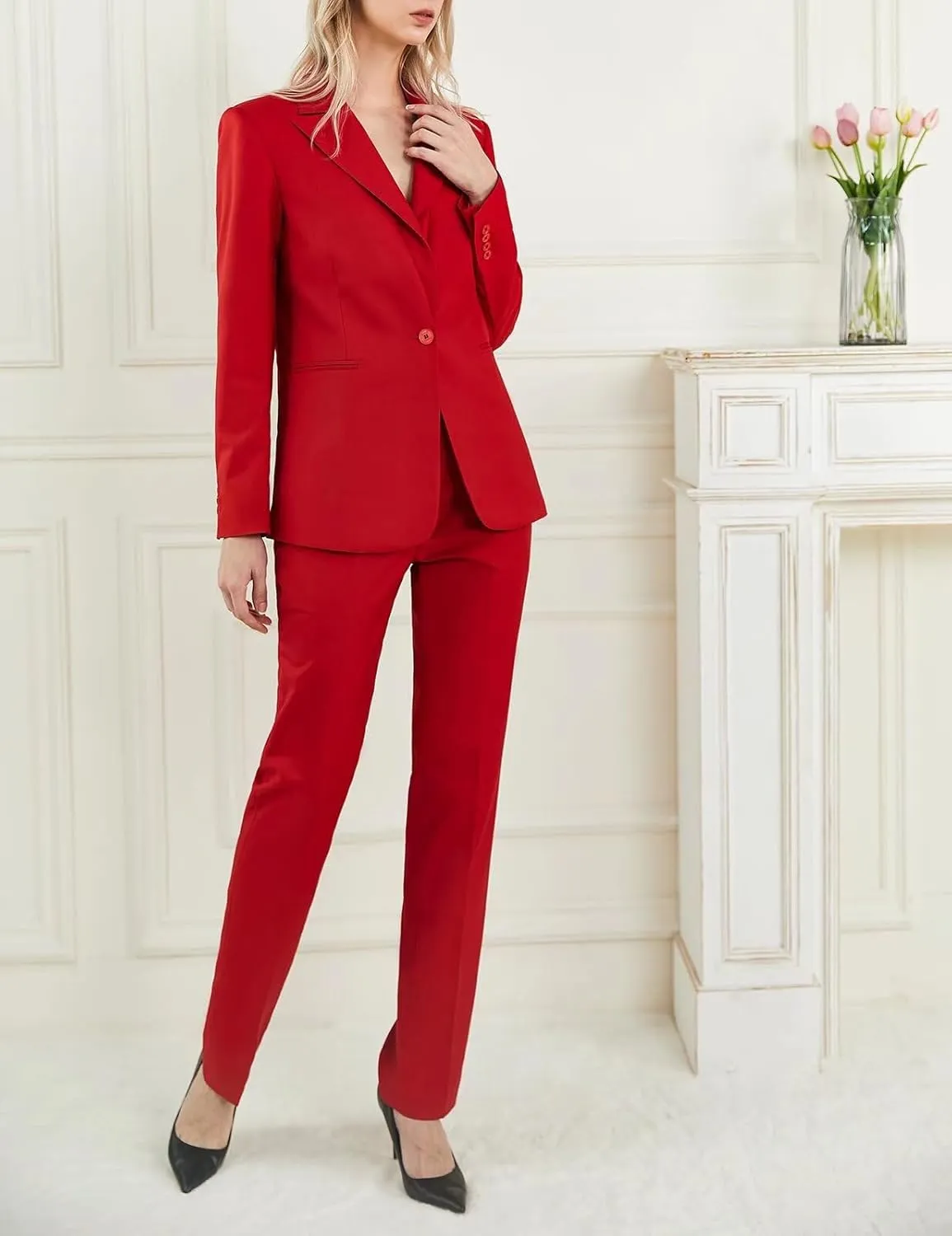 Business Women Suit Set One Button Womens Suits 2 Piece Set Professional Pant Suits for Women