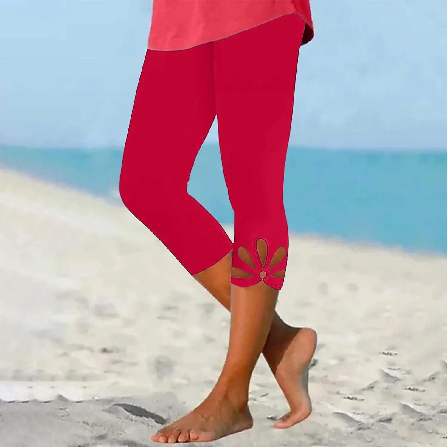 Capri Leggings for Women Summer Cropped High Waisted Knee Length Yoga Pants Comfy Stretchy Workout Compression Pants