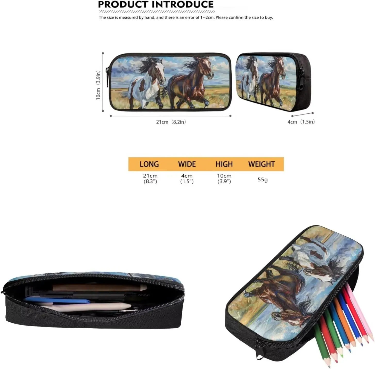 Cartoon Horse School Backpack for Boys 12-14 Kids Backpack Set 17 Inch Multi-functional Bookbag Insulated Portable Lunch Bag Small Pen Case Book Sleeve 4 in 1