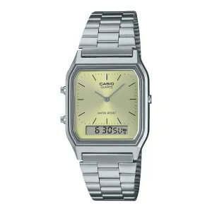 Casio Silver Yellow Dial Dual Time Watch AQ230A-9A