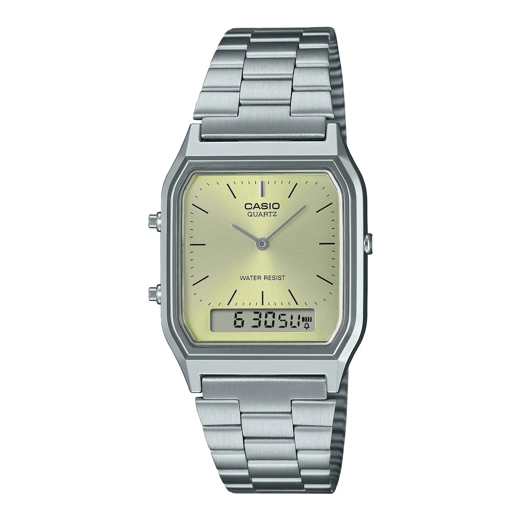 Casio Silver Yellow Dial Dual Time Watch AQ230A-9A