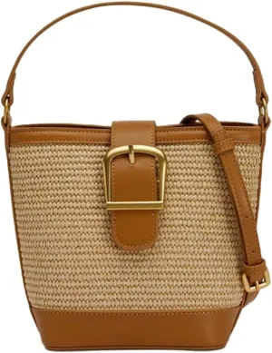 Chic Bucket Bag Straw Crossbody Bags for Women Versatile Trendy Beach Purse Straw Handbag Top Handle Satchel Summer Purse