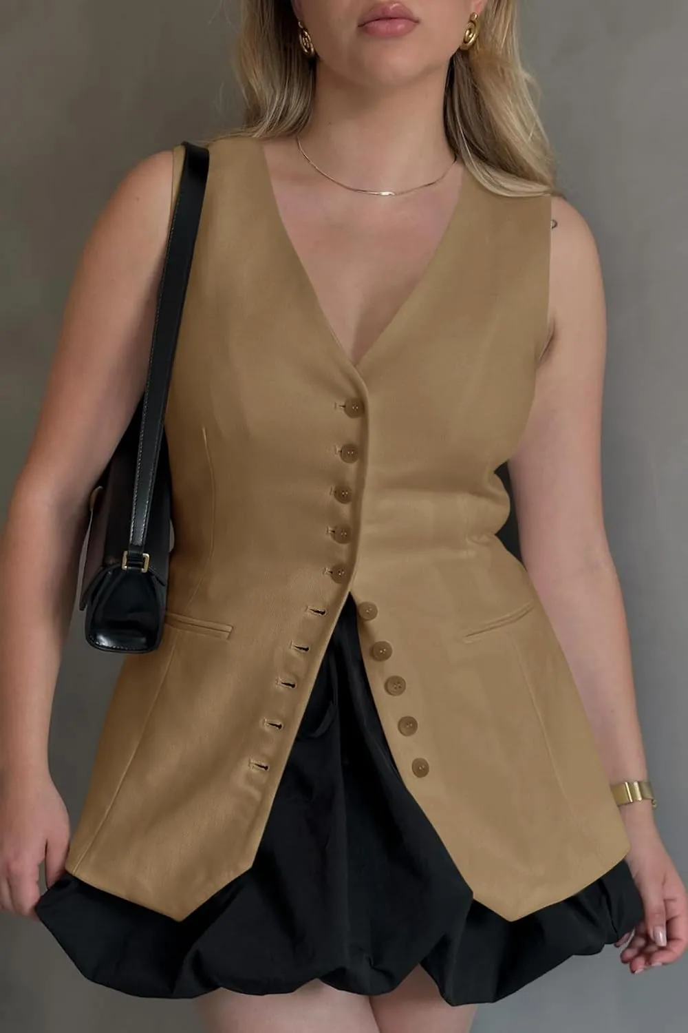 Cicy Bell Womens Button Down Suit Vests Casual Business V Neck Waistcoat Tops Summer Fitted Work Office Sleeveless Blazer