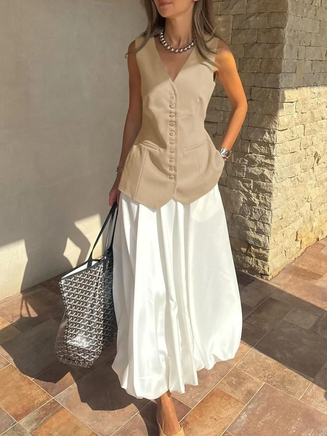 Cicy Bell Womens Button Down Suit Vests Casual Business V Neck Waistcoat Tops Summer Fitted Work Office Sleeveless Blazer