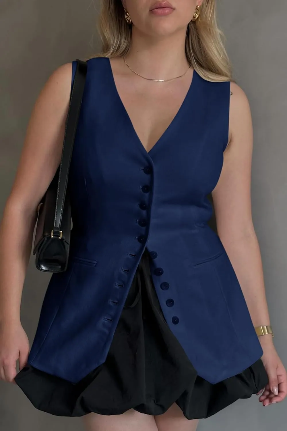 Cicy Bell Womens Button Down Suit Vests Casual Business V Neck Waistcoat Tops Summer Fitted Work Office Sleeveless Blazer