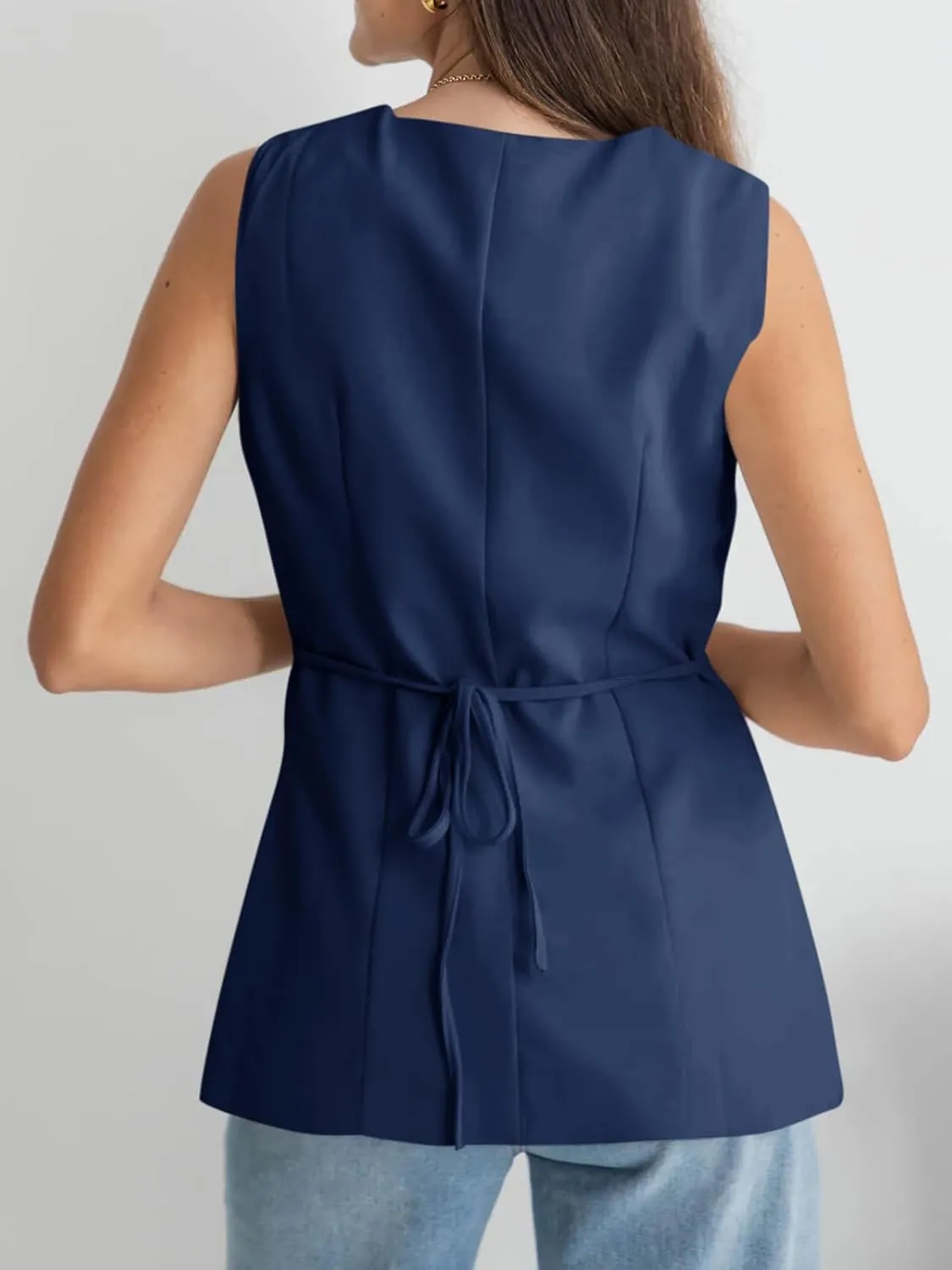 Cicy Bell Womens Button Down Suit Vests Casual Business V Neck Waistcoat Tops Summer Fitted Work Office Sleeveless Blazer