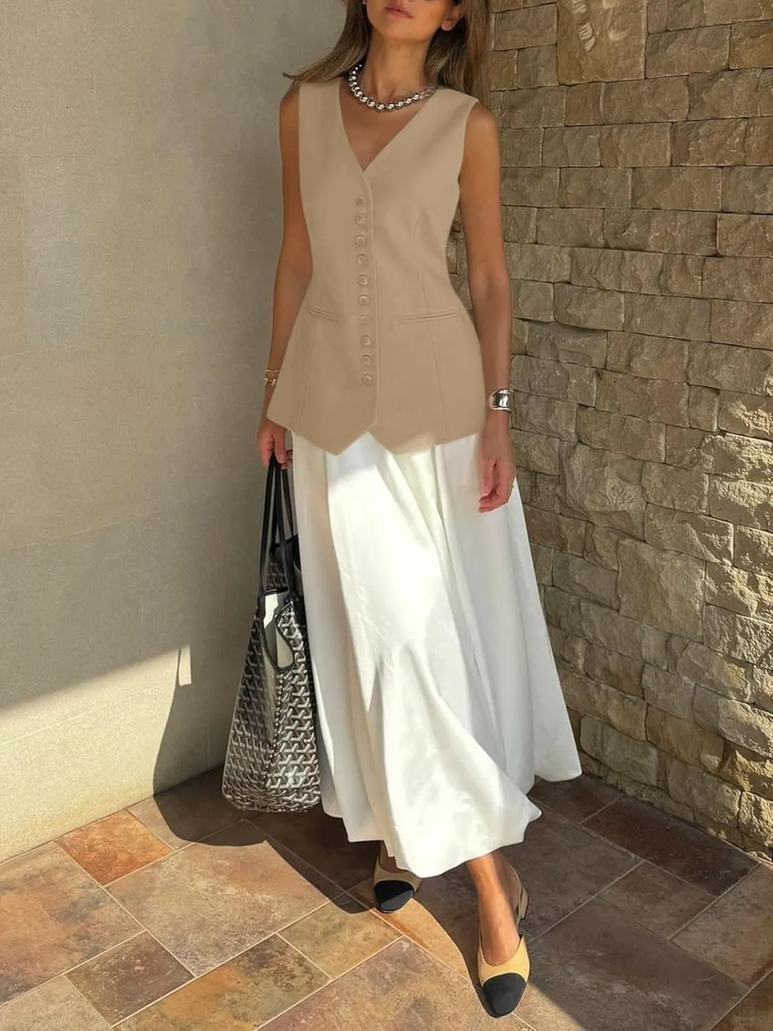 Cicy Bell Womens Button Down Suit Vests Casual Business V Neck Waistcoat Tops Summer Fitted Work Office Sleeveless Blazer