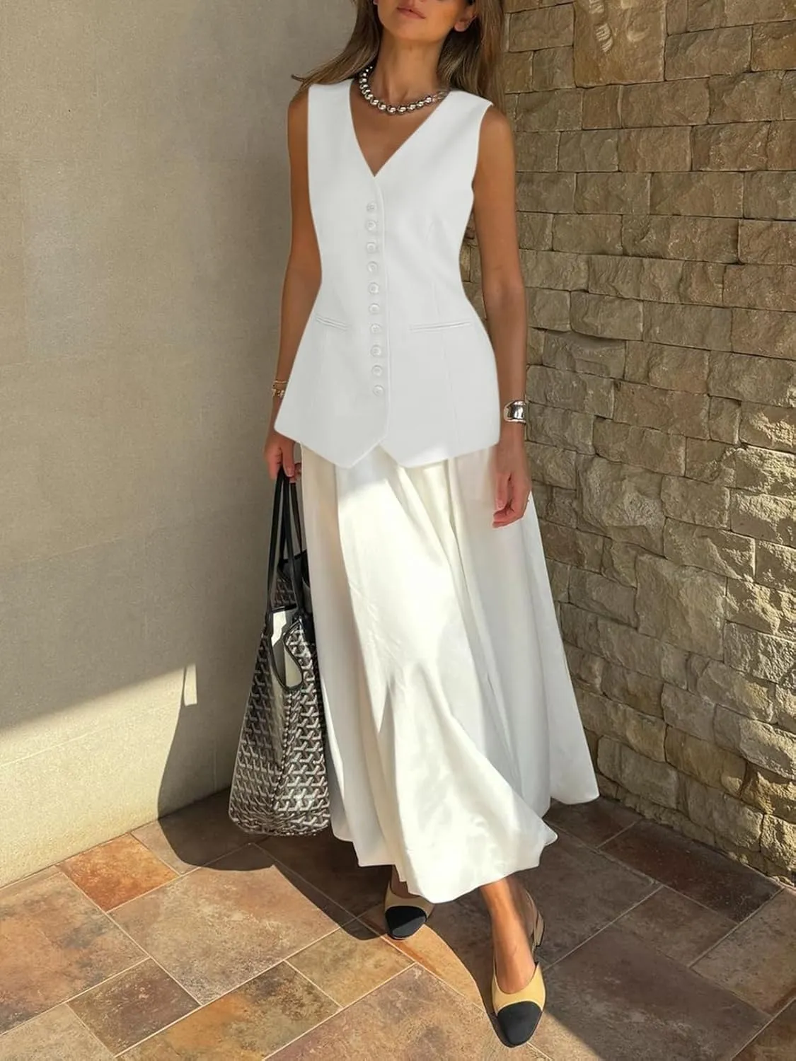 Cicy Bell Womens Button Down Suit Vests Casual Business V Neck Waistcoat Tops Summer Fitted Work Office Sleeveless Blazer