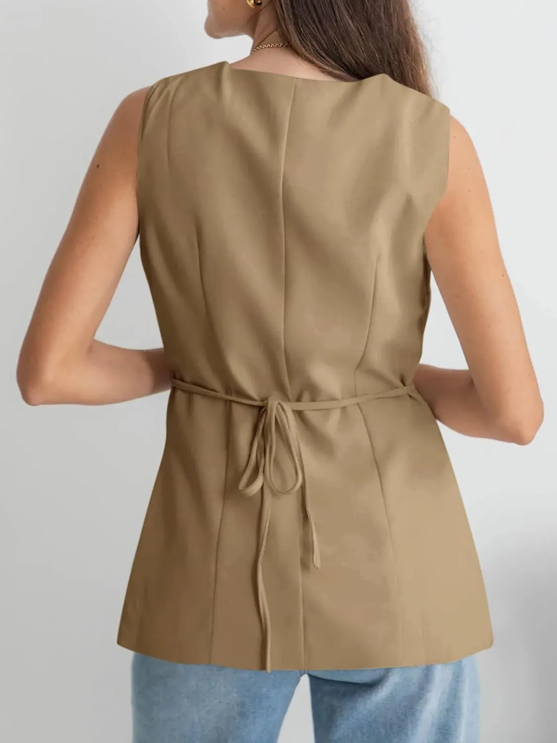 Cicy Bell Womens Button Down Suit Vests Casual Business V Neck Waistcoat Tops Summer Fitted Work Office Sleeveless Blazer