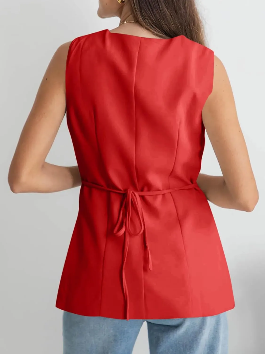 Cicy Bell Womens Button Down Suit Vests Casual Business V Neck Waistcoat Tops Summer Fitted Work Office Sleeveless Blazer