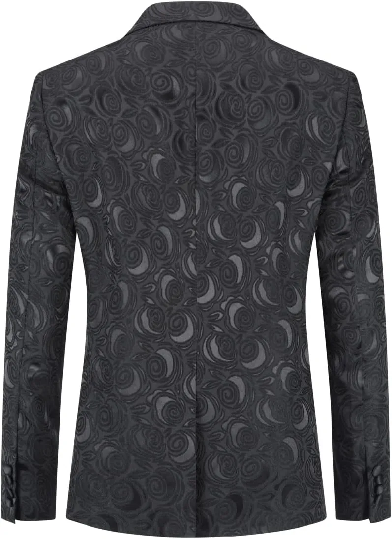 Cloudstyle Mens 2 Piece Floral Jacquard Dress Suit Set 1 Button Print Dinner Jacket Pants