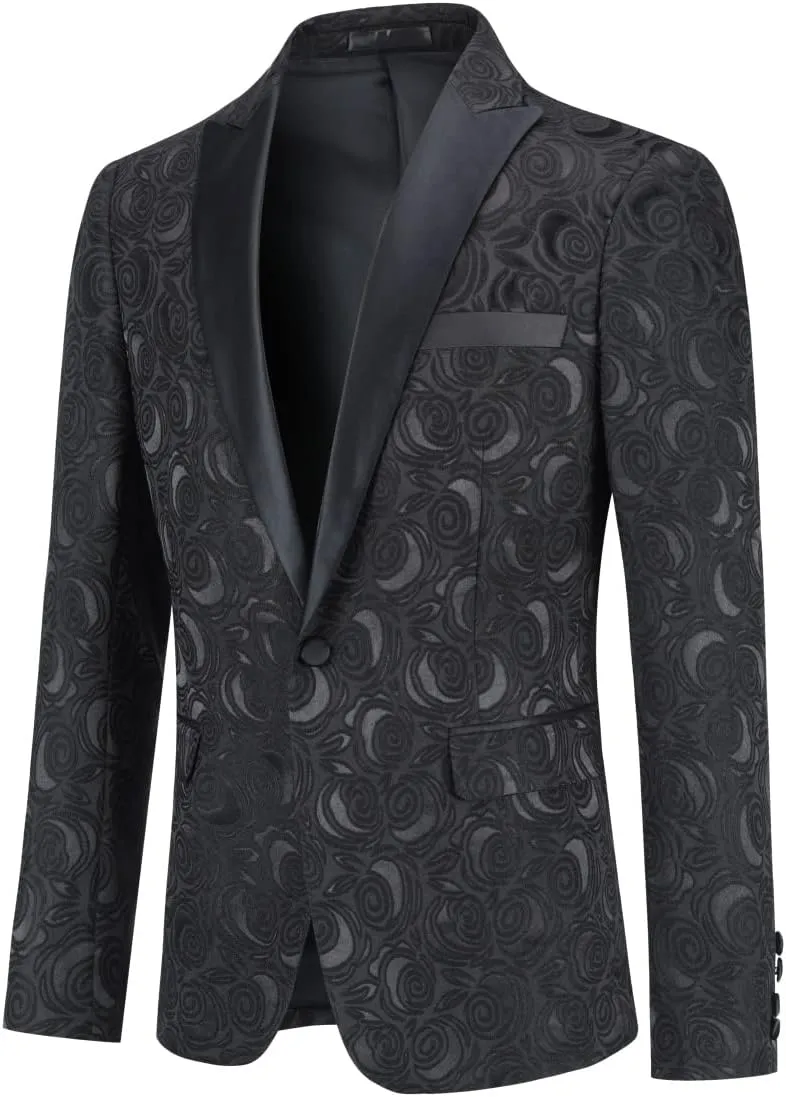 Cloudstyle Mens 2 Piece Floral Jacquard Dress Suit Set 1 Button Print Dinner Jacket Pants