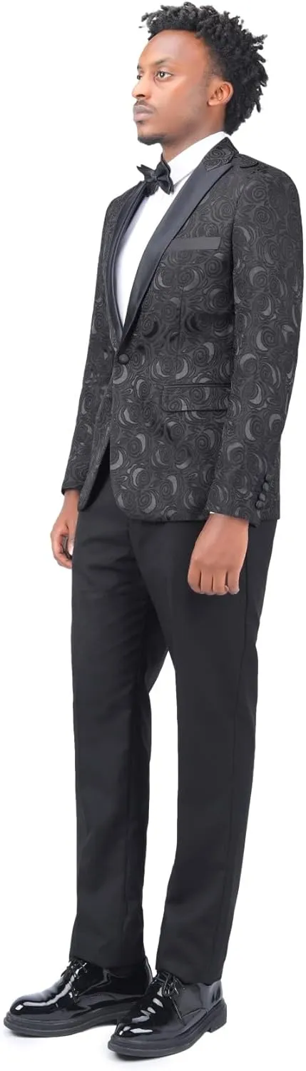 Cloudstyle Mens 2 Piece Floral Jacquard Dress Suit Set 1 Button Print Dinner Jacket Pants
