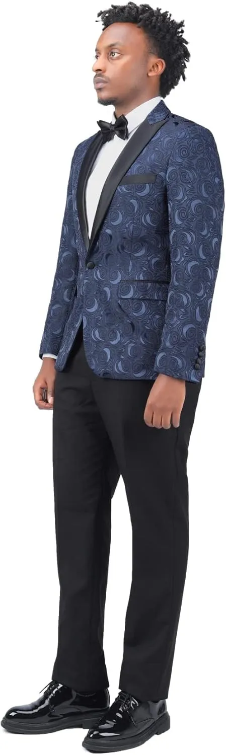 Cloudstyle Mens 2 Piece Floral Jacquard Dress Suit Set 1 Button Print Dinner Jacket Pants