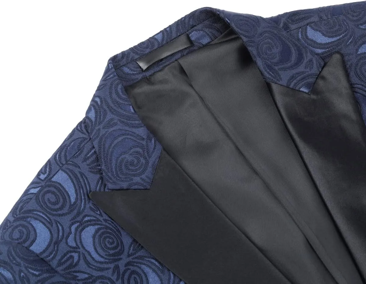 Cloudstyle Mens 2 Piece Floral Jacquard Dress Suit Set 1 Button Print Dinner Jacket Pants